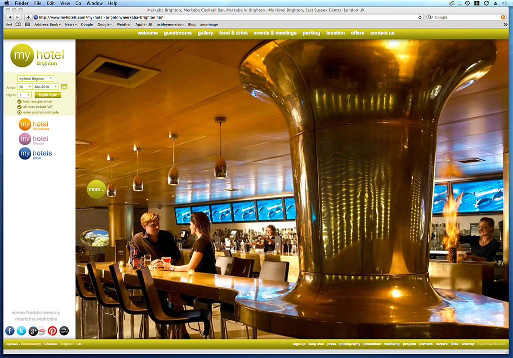 Screen shot showing how our image was used on the Merkaba cocktail bar page of My Hotels Bloomsbury's website.