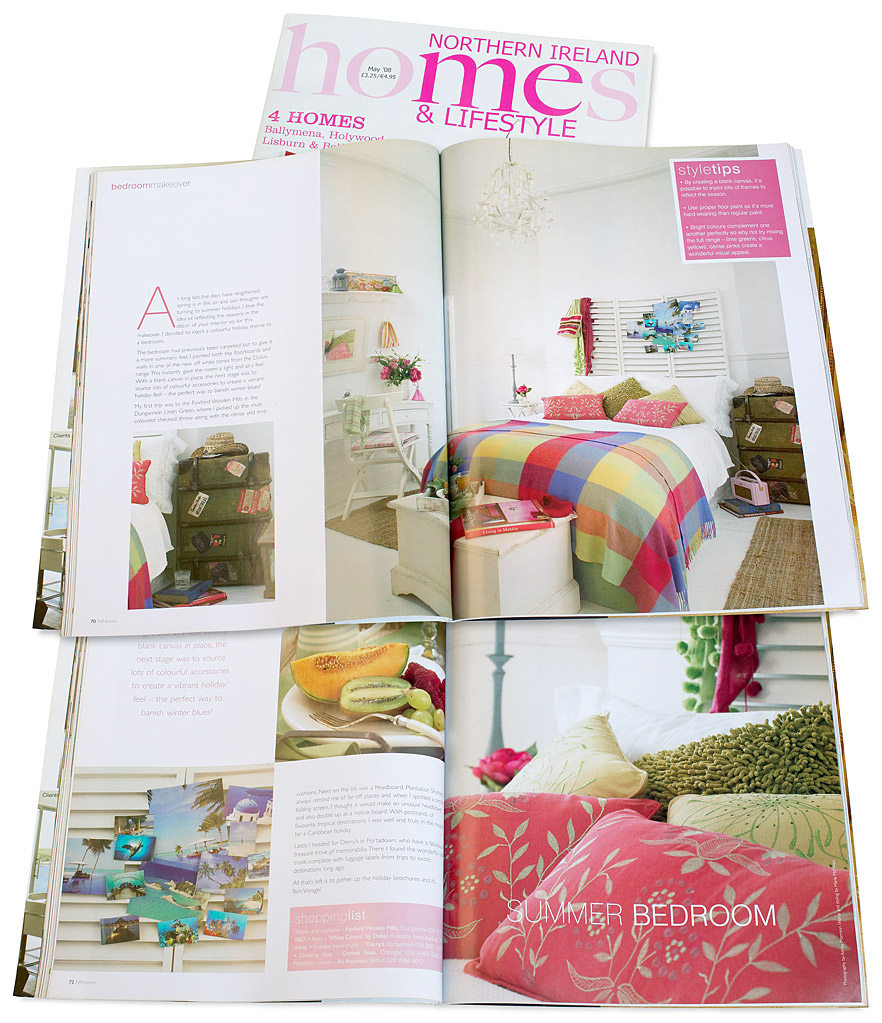 Pages 69 to 72 in the May 2008 issue of Northern Ireland Homes & Lifestyle magazine featuring a bedroom make-over by Marie McMillen.