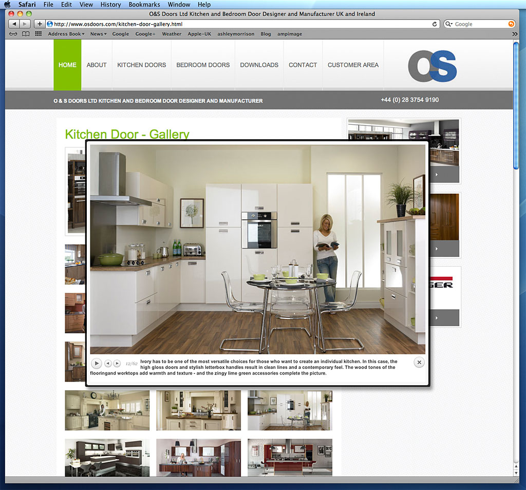 Screen shot of our work has been used on the kitchen door gallery page on O&S Doors' website.