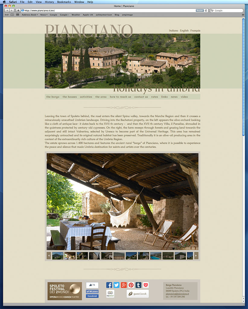 Screen shot of Pianciano in the Umbria Region of Italy's home page.
