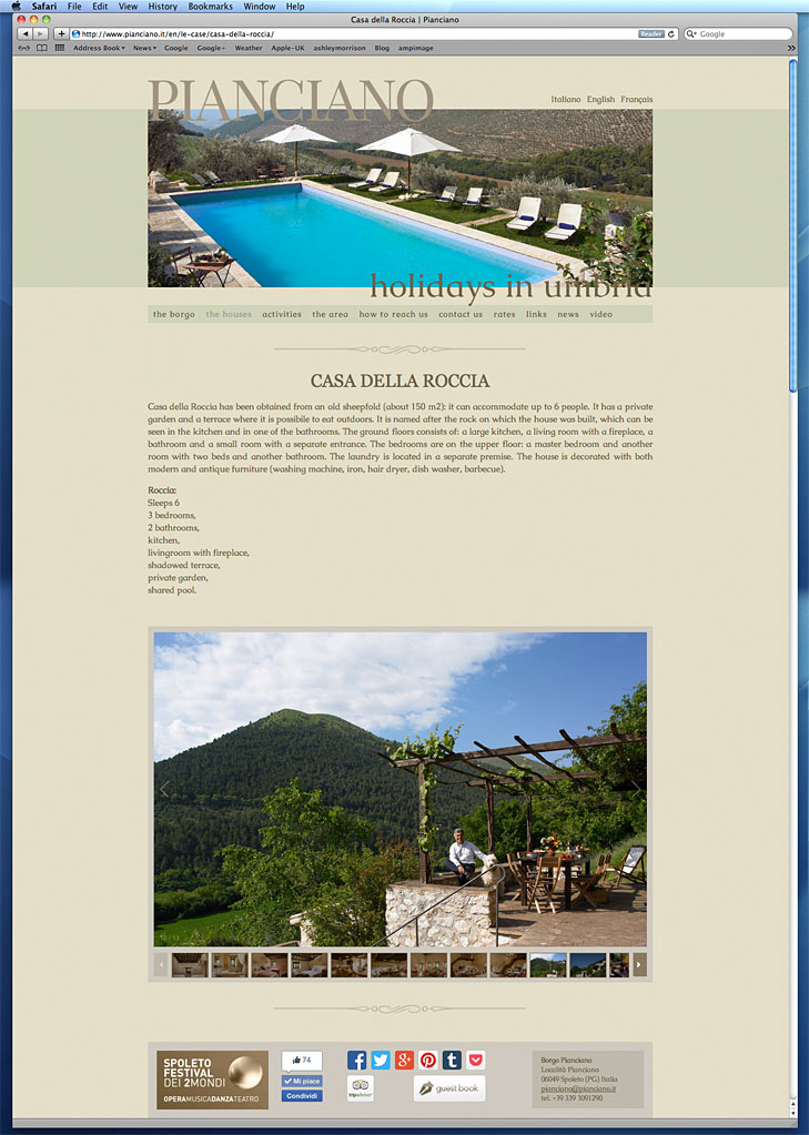Screen shot of how our work was used on the Casa della Roccia page of Pianciano in the Umbria Region of Italy's website. 