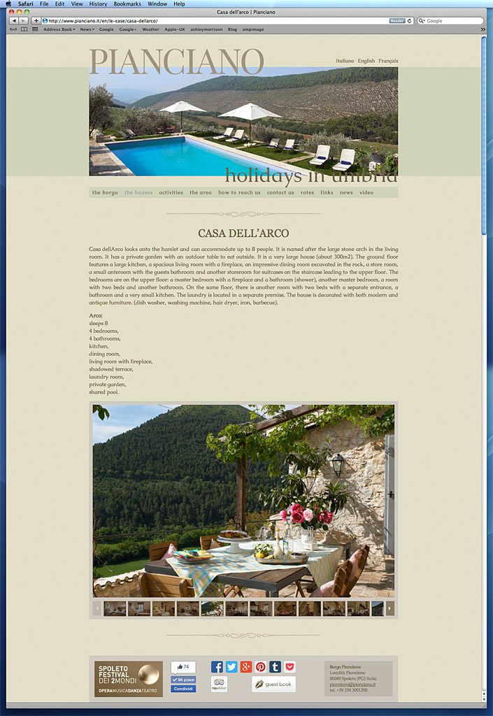 Screen shot of how our work was used on the Casa dellArco page of Pianciano in the Umbria Region of Italy's website. 