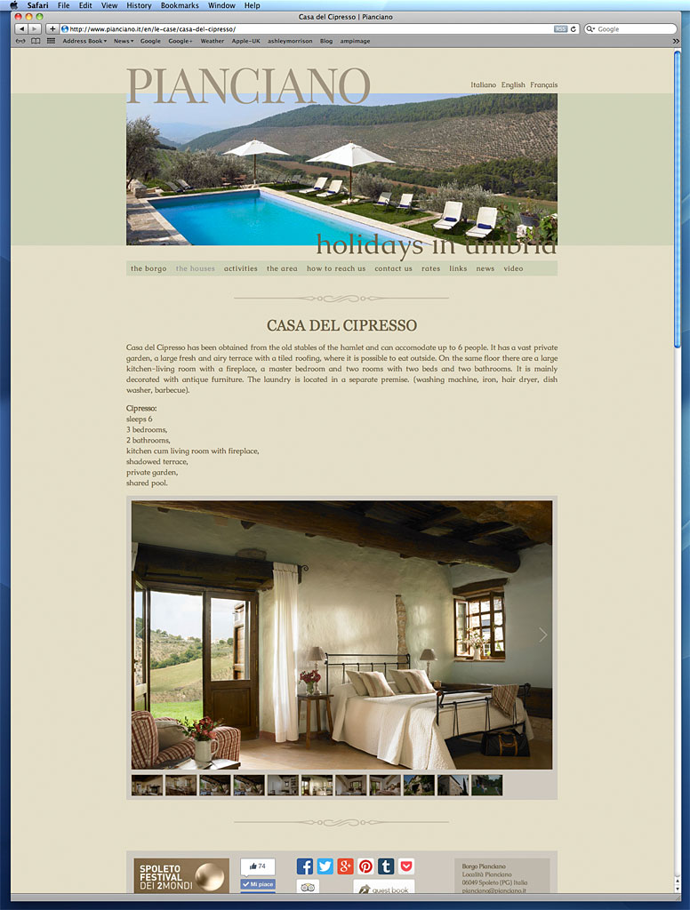 Screen shot of how our work was used on the Casa del Cipresso page of Pianciano in the Umbria Region of Italy's website.