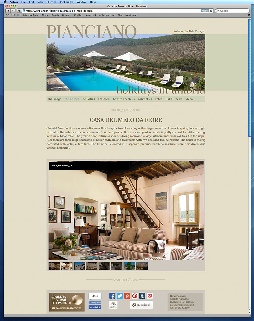 Screen shot of how our work was used on the Casa del Melo da Fiore page of Pianciano in the Umbria Region of Italy's website.