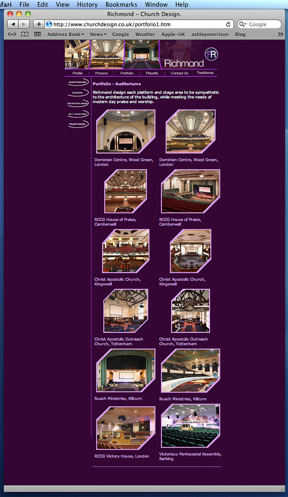 Church design by Richmond on thier website showing several projects they have worked on in the greater London area.