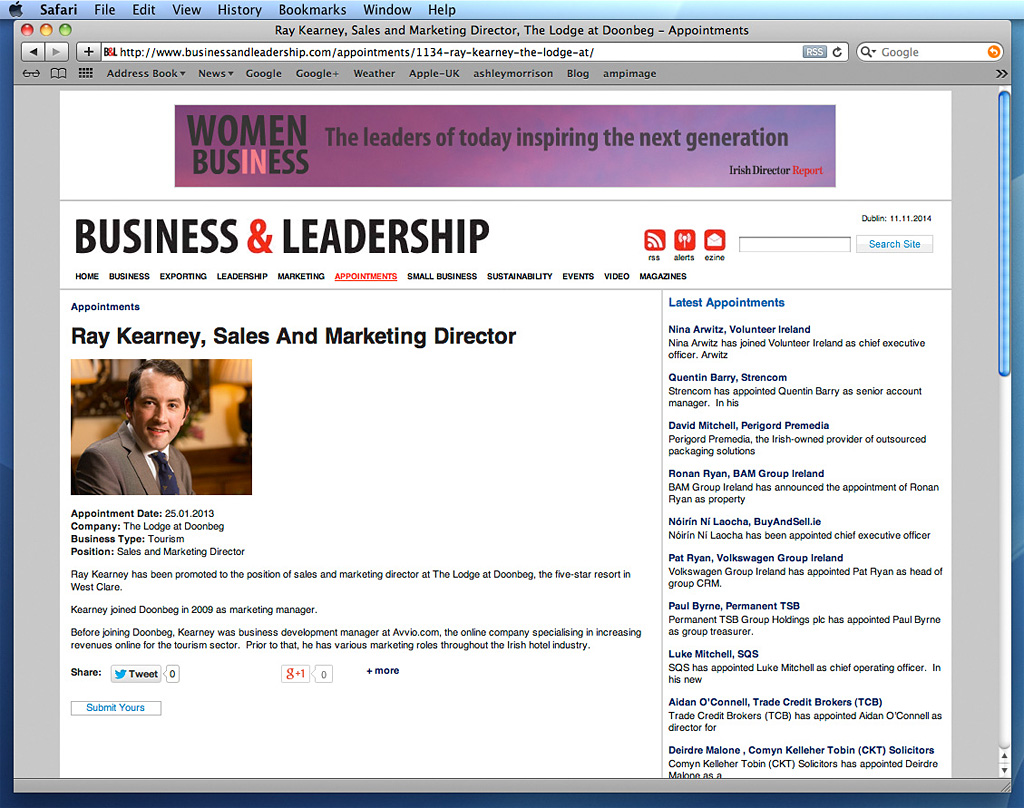 Ray Kearney has been promoted to the position of sales & marketing director at The Lodge at Doonbeg.