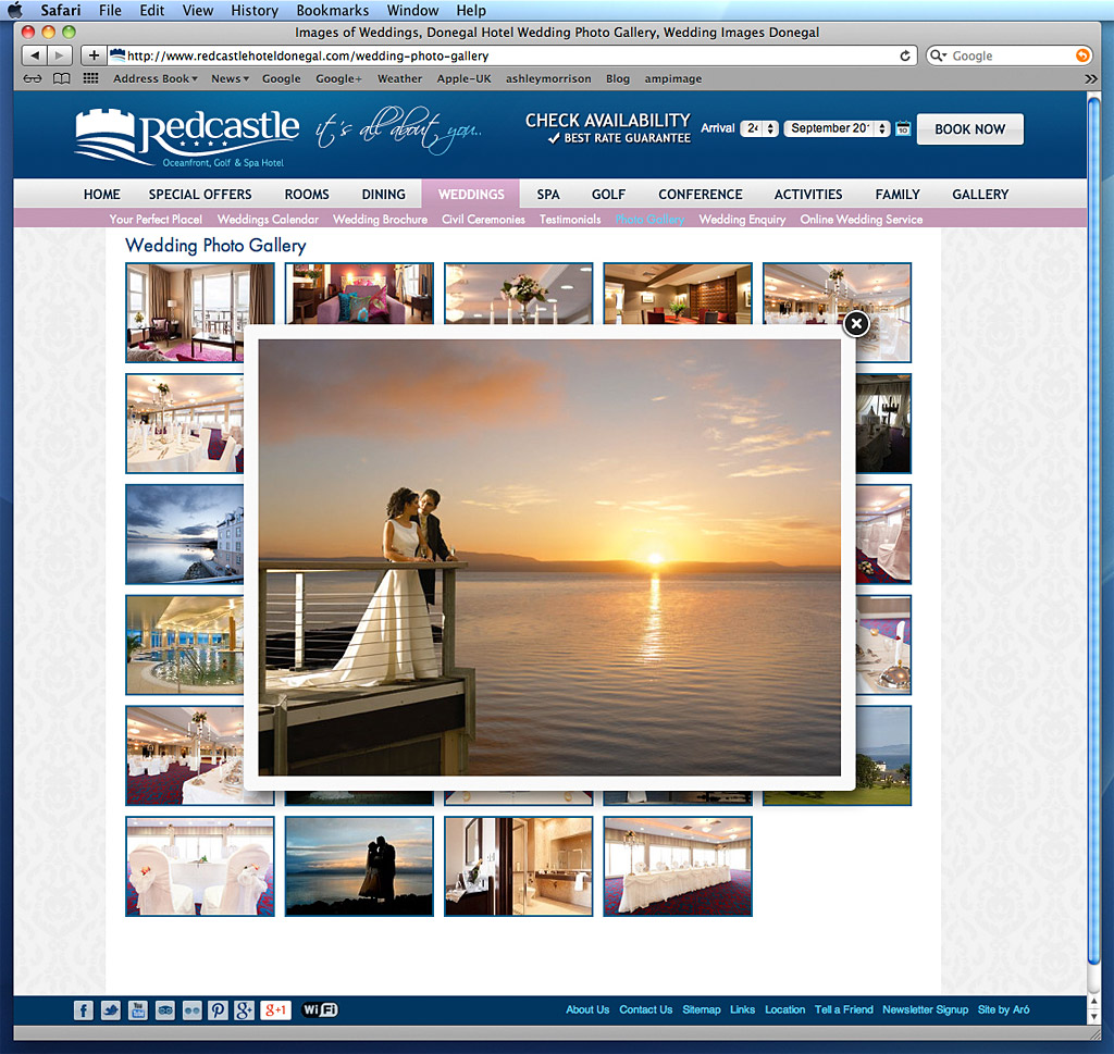 Sreen shot showing the Wedding Photo Gallery page of the Redcastle Hotel in Donegal's website.