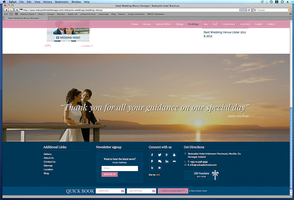 Screen grab of a page on the Redcastle hotel's website.