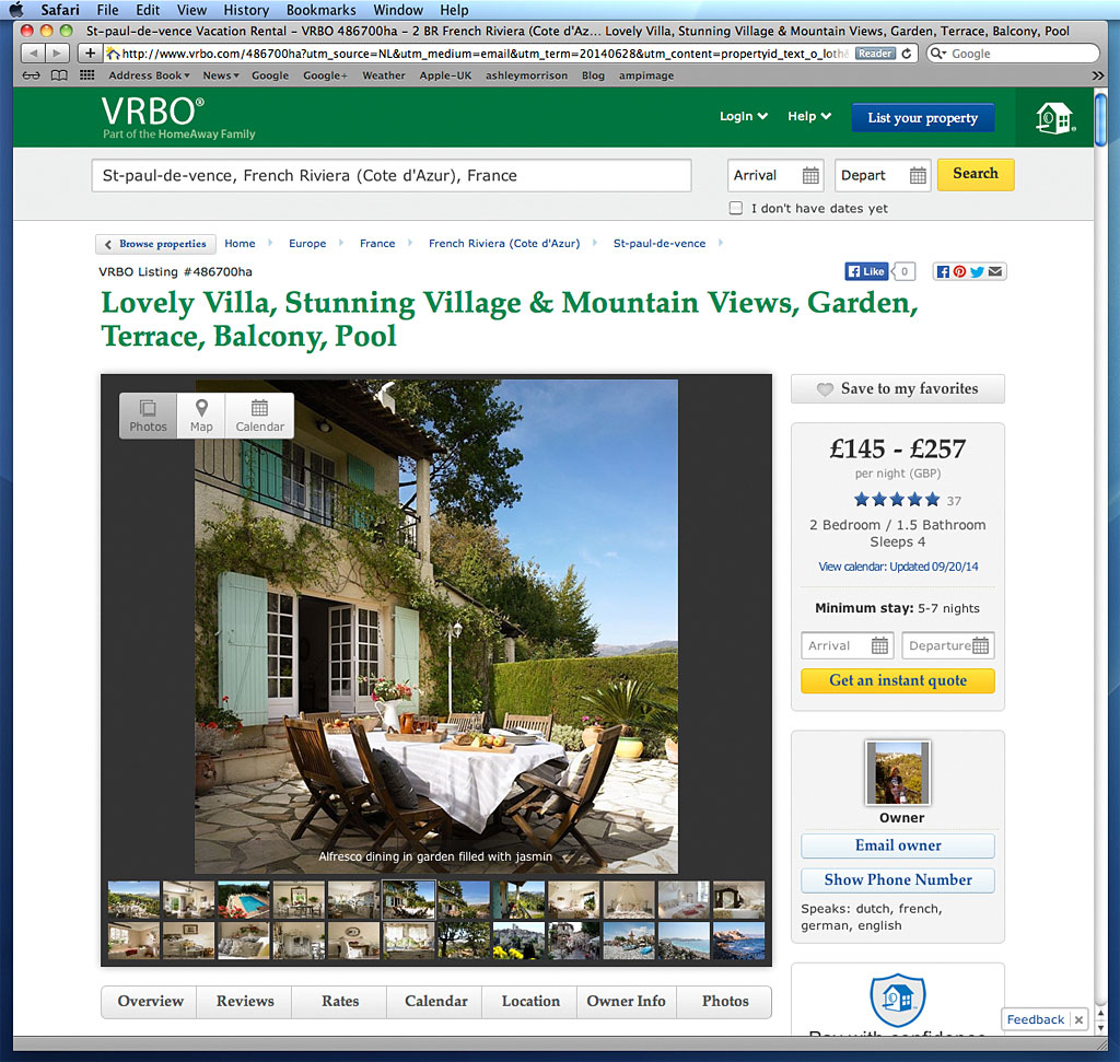 Media use: Worldwide web - Vacation Rental villa situated near the medieval village of St Paul de Vence - photography by Ashley Morrison & Marie McMillen.